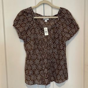 Loft Fluffy Pleated brown top